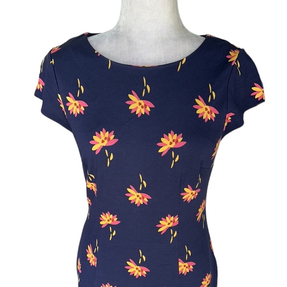 NWT Boden Rosetta Navy Blue Yellow Floral Ponte Knit Ruffle Dress - 6 - Picture 6 of 15